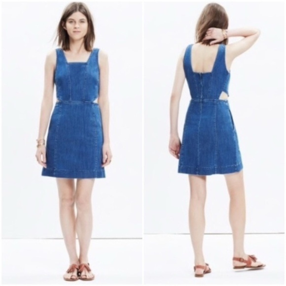 Madewell Cutout Denim Midi Dress Size 2 Jeans Fitted Stretch Sleeveless Open Zip